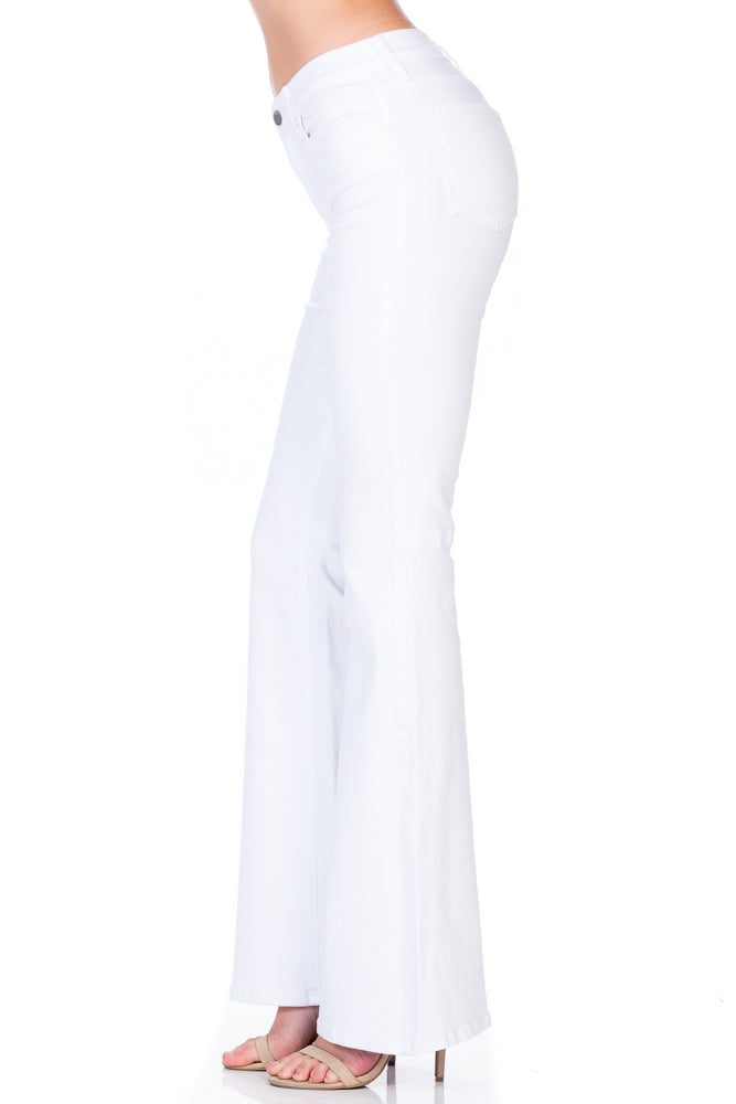 Stepping Out Mid-Rise Denim Flare Jeans White