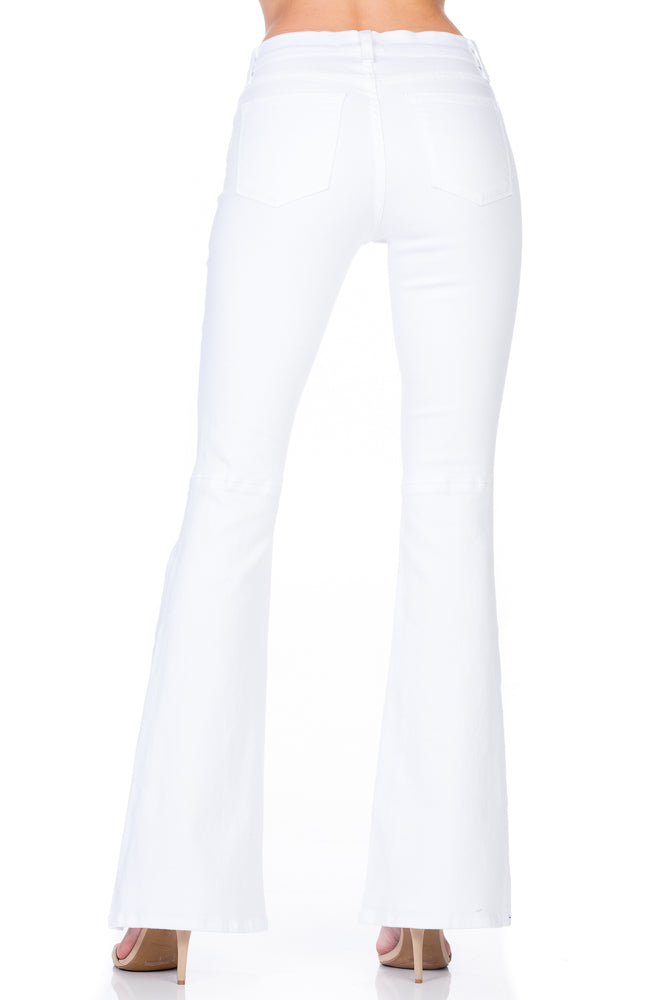 Stepping Out Mid-Rise Denim Flare Jeans White