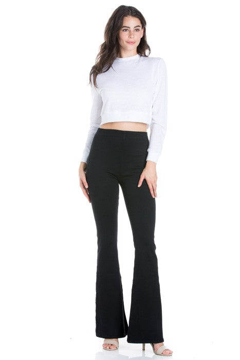Pull Me Closer High Rise Zip Back Flare Denim Color Jeans Black