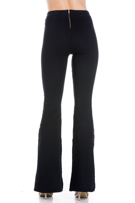 Pull Me Closer High Rise Zip Back Flare Denim Color Jeans Black