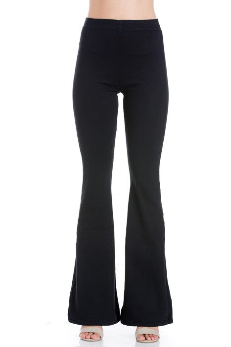 Pull Me Closer High Rise Zip Back Flare Denim Color Jeans Chocolate