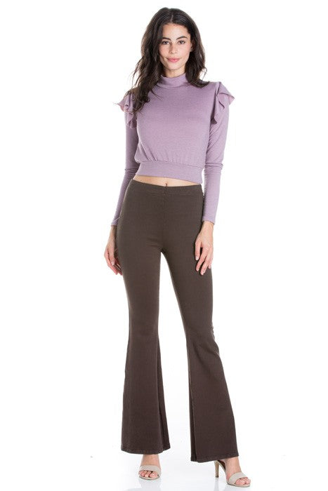 Pull Me Closer High Rise Zip Back Flare Denim Color Jeans Rust
