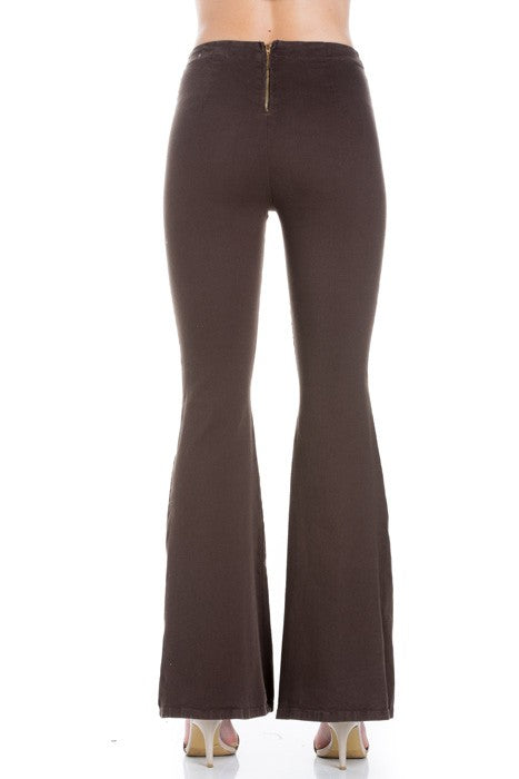 Pull Me Closer High Rise Zip Back Flare Denim Color Jeans Chocolate