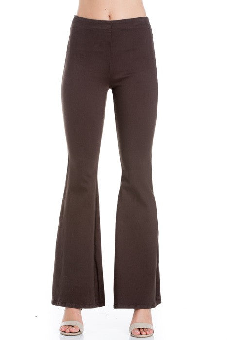 Pull Me Closer High Rise Zip Back Flare Denim Color Jeans Chocolate