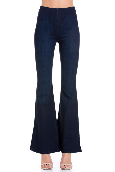 Pull Me Closer High Rise Zip Back Flare Denim Jeans Dark Wash
