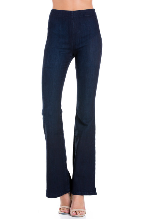 Pull Me Closer High Rise Zip Back Flare Denim Jeans Light Wash