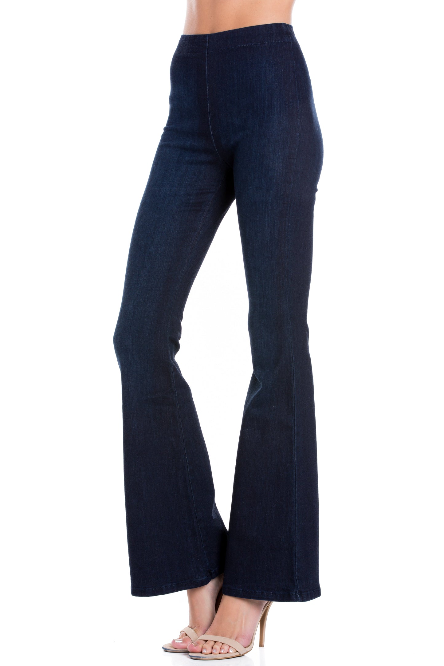 Pull Me Closer High Rise Zip Back Flare Denim Jeans Dark Wash
