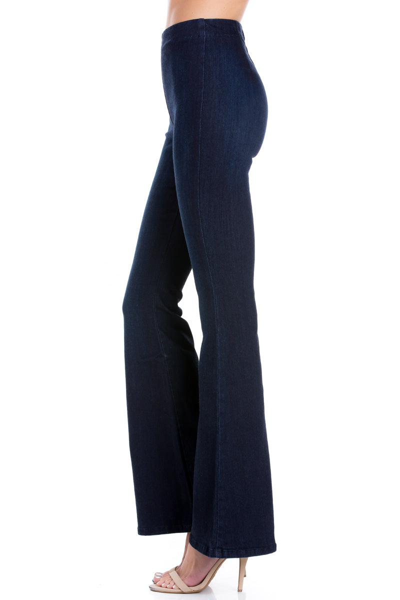 Pull Me Closer High Rise Zip Back Flare Denim Jeans Dark Wash