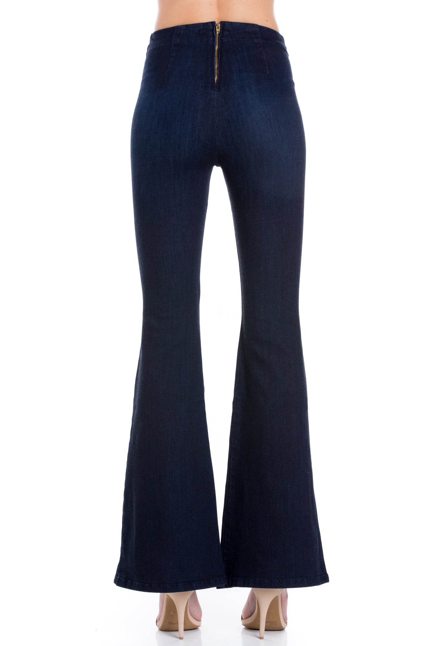 Pull Me Closer High Rise Zip Back Flare Denim Jeans Dark Wash
