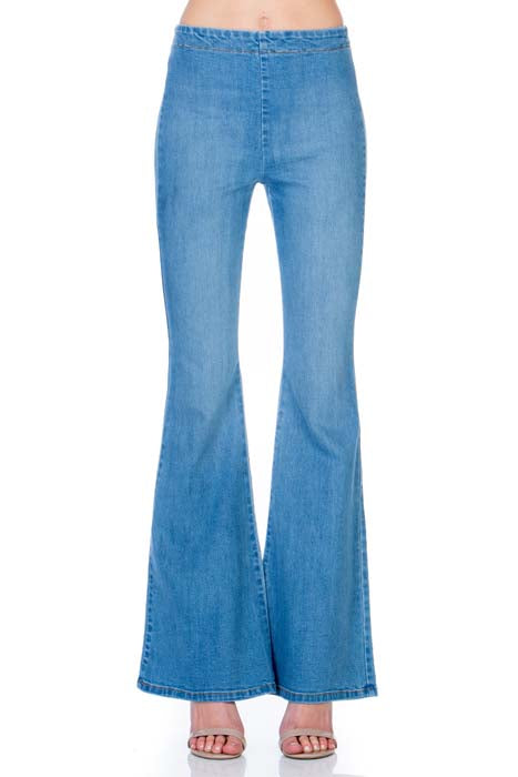 Pull Me Closer High Rise Zip Back Flare Denim Jeans Medium Wash
