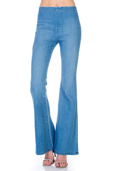 Pull Me Closer High Rise Zip Back Flare Denim Jeans Dark Wash