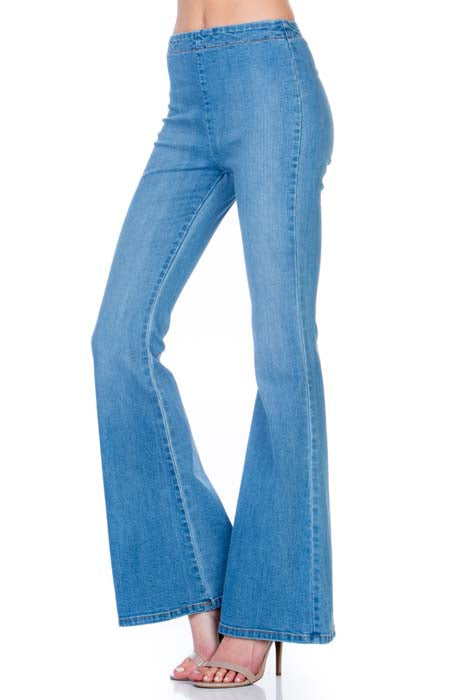 Pull Me Closer High Rise Zip Back Flare Denim Jeans Medium Wash
