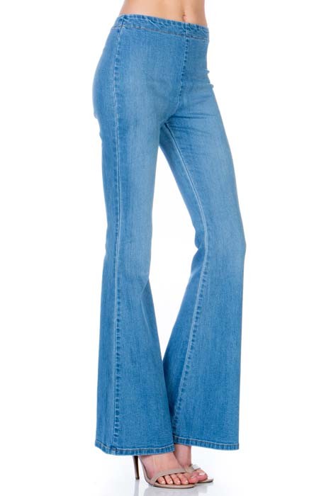Pull Me Closer High Rise Zip Back Flare Denim Jeans Light Wash