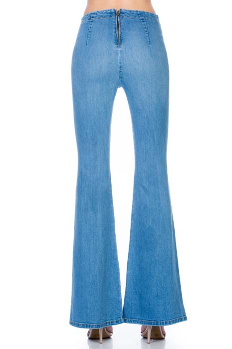 Pull Me Closer High Rise Zip Back Flare Denim Jeans Light Wash