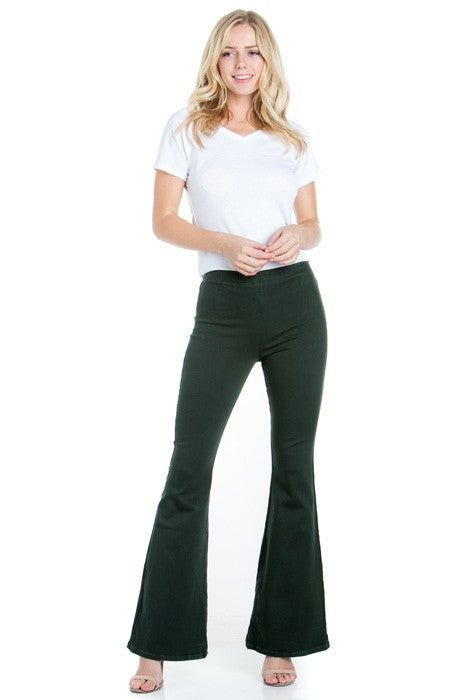 Pull Me Closer High Rise Zip Back Flare Denim Color Jeans Rust