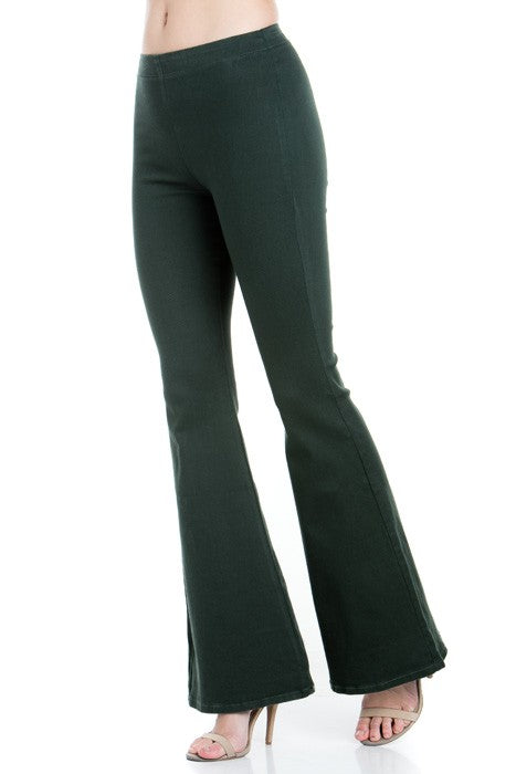 Pull Me Closer High Rise Zip Back Flare Denim Color Jeans Chocolate