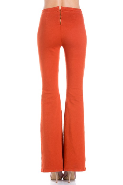Pull Me Closer High Rise Zip Back Flare Denim Color Jeans Rust