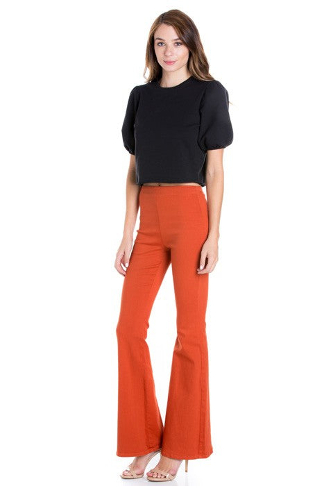 Pull Me Closer High Rise Zip Back Flare Denim Color Jeans Black