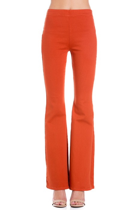 Pull Me Closer High Rise Zip Back Flare Denim Color Jeans Chocolate