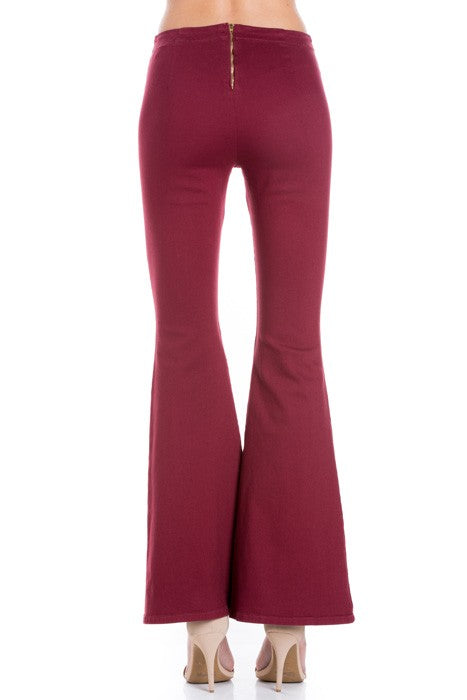 Pull Me Closer High Rise Zip Back Flare Denim Color Jeans Wine