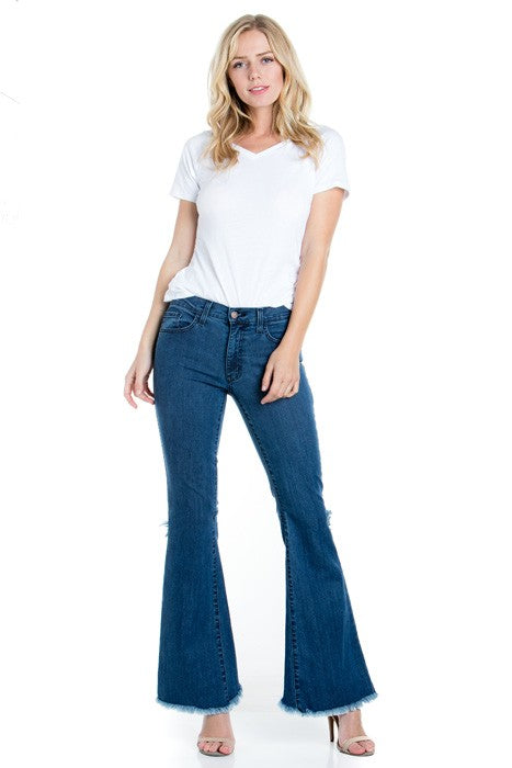 Robertson Street Split Back Mid-Rise Denim Flare Jeans