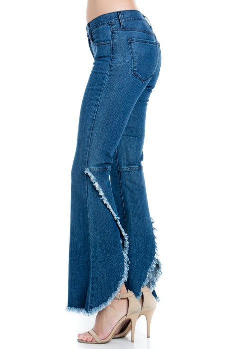 Robertson Street Split Back Mid-Rise Denim Flare Jeans