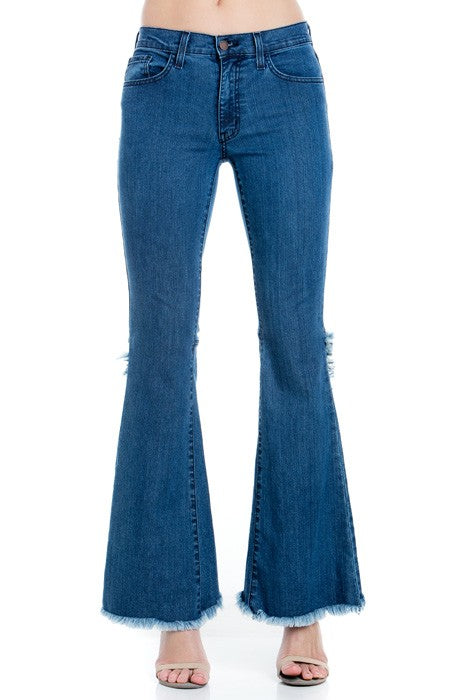 Robertson Street Split Back Mid-Rise Denim Flare Jeans
