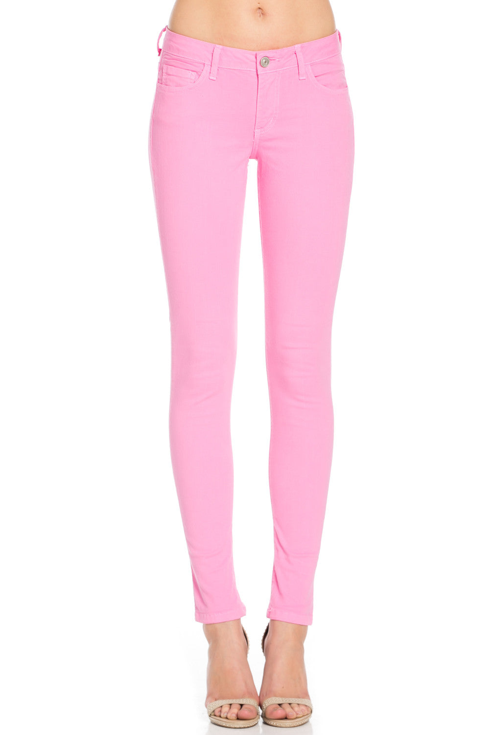Pink Mid-Rise Skinny Denim Pants