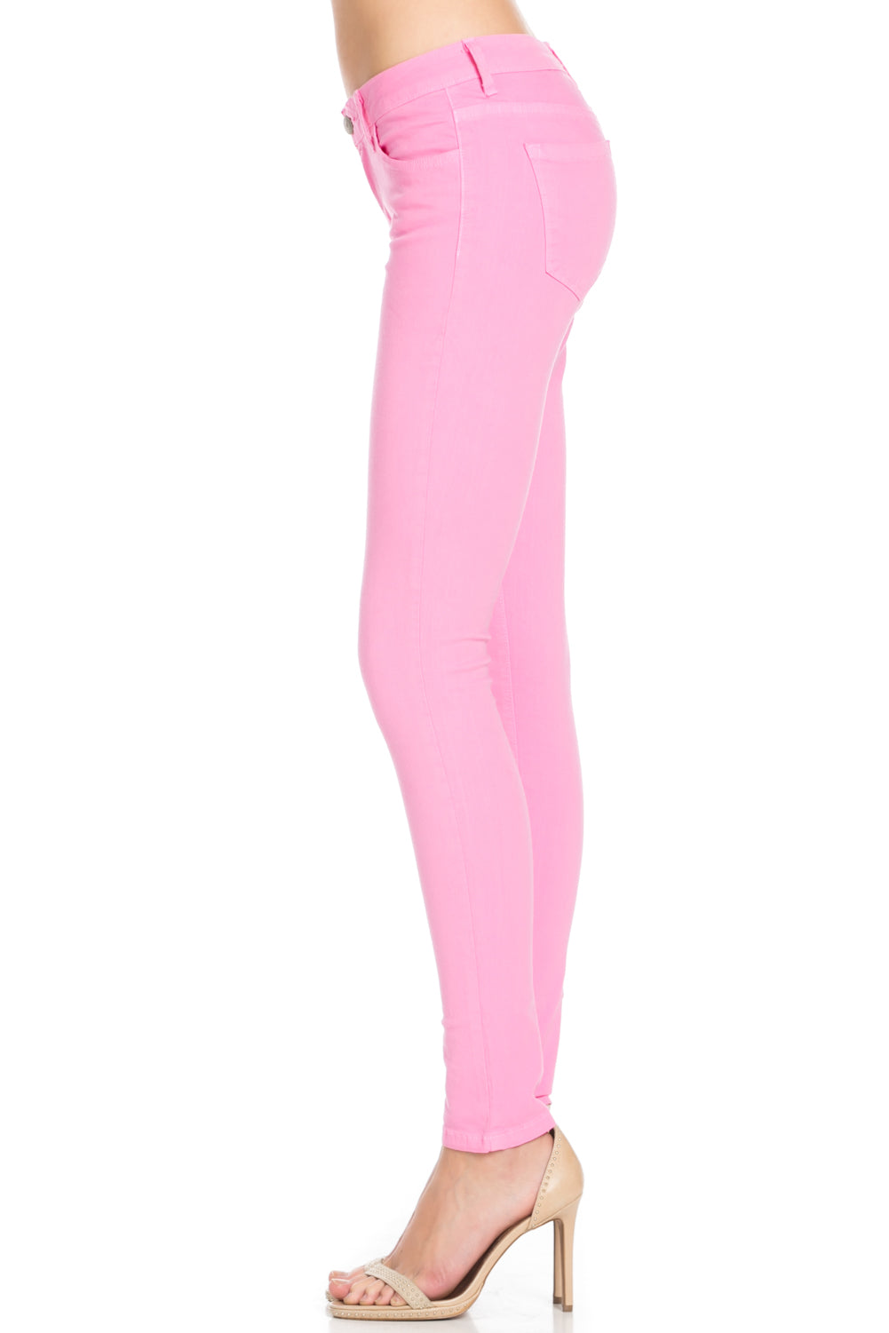Pink Mid-Rise Skinny Denim Pants