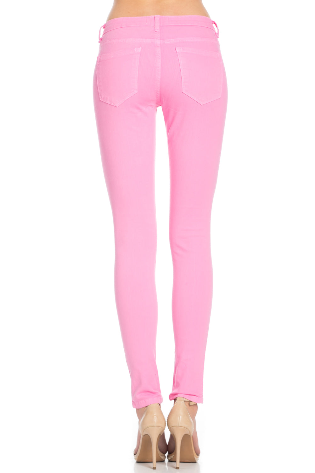 Pink Mid-Rise Skinny Denim Pants