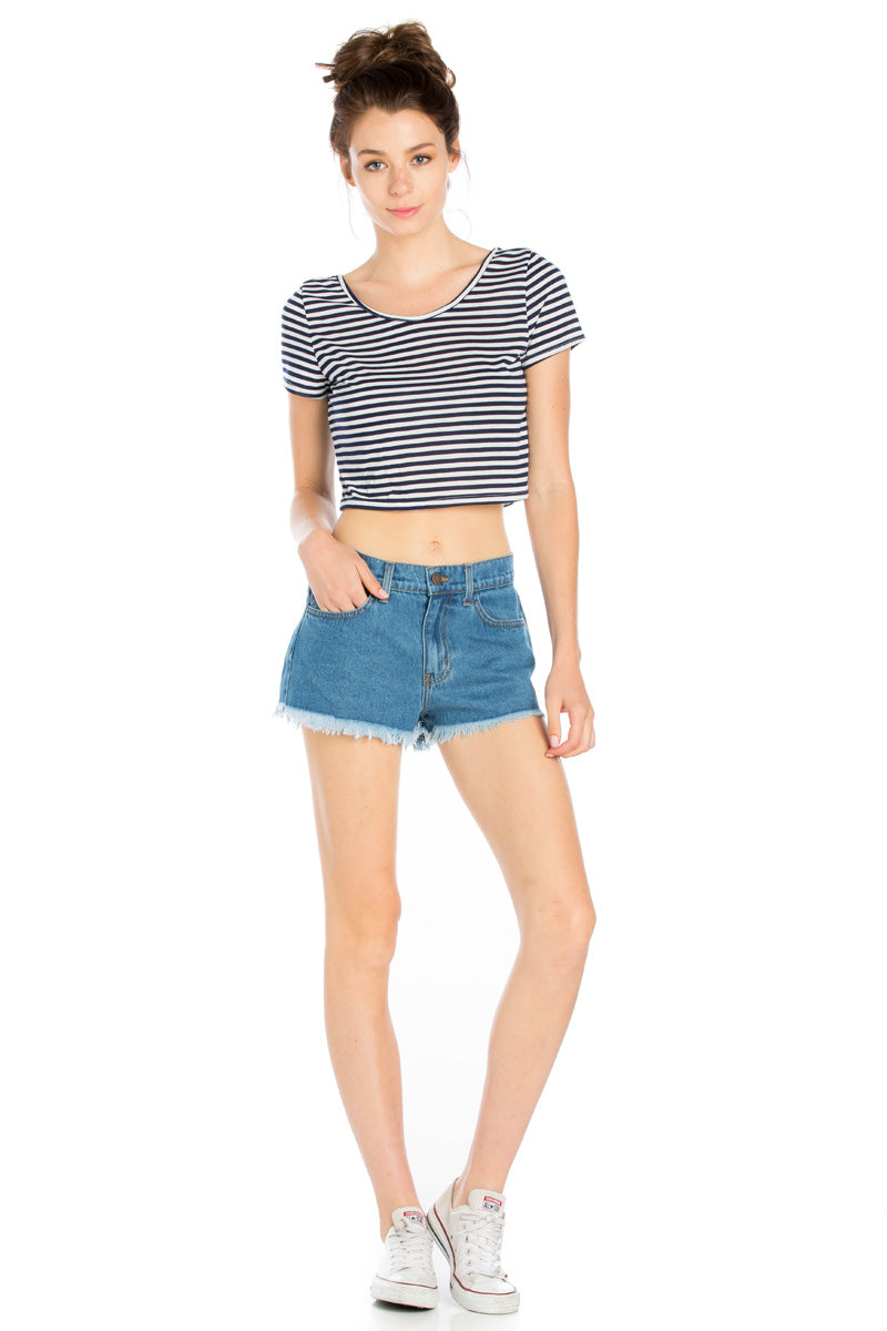 Beach Day High Waisted Denim Shorts in Light Wash