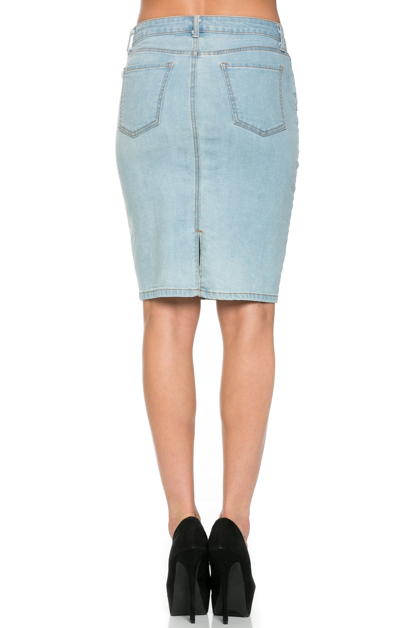 The Classic Denim Midi Skirt-Lt Wash