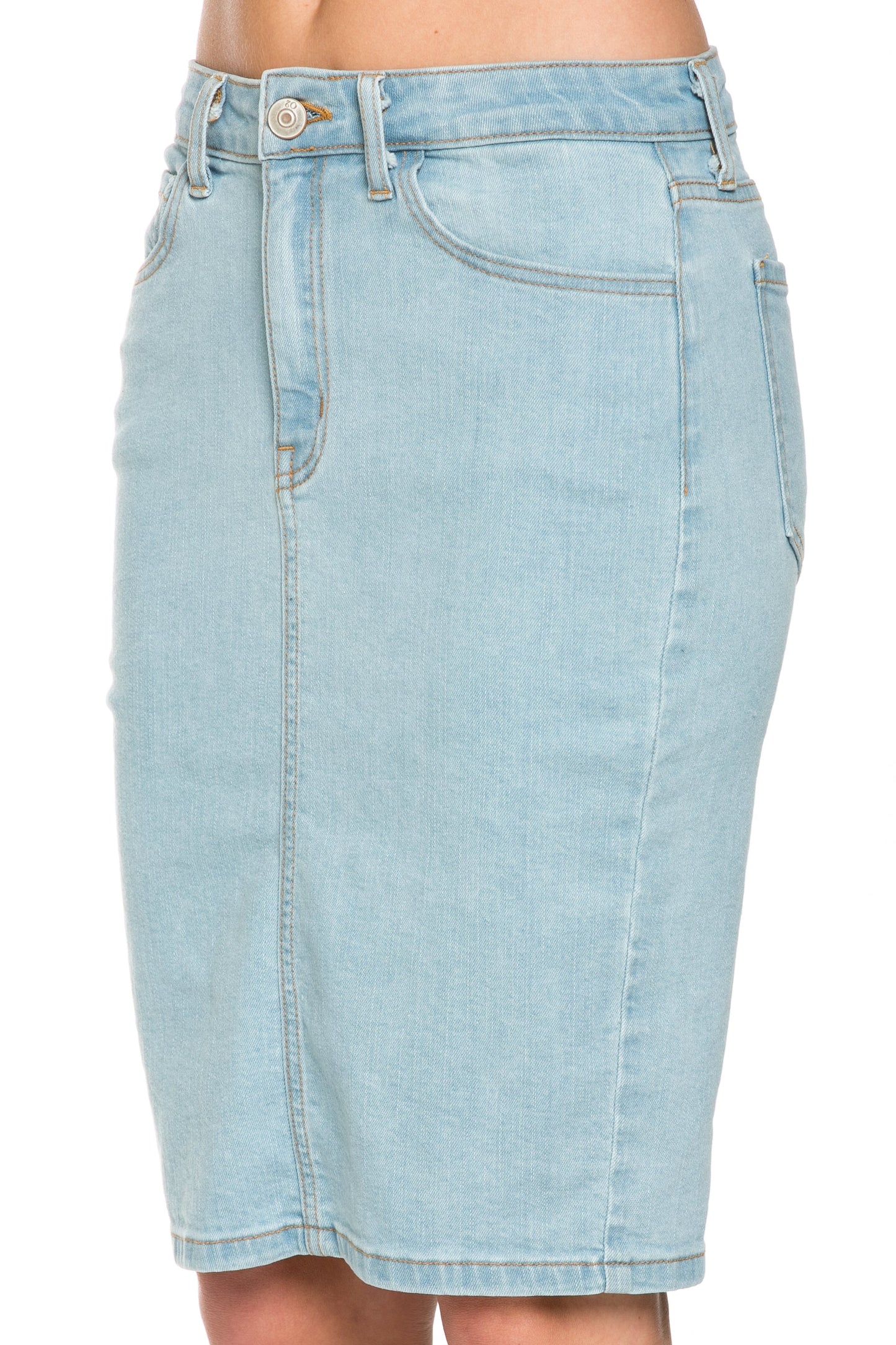 The Classic Denim Midi Skirt-Lt Wash