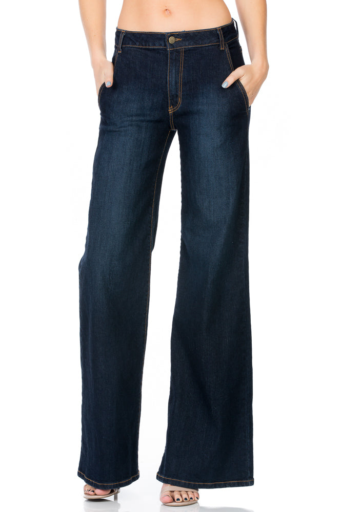 Calamigos Mid-Rise Super Wide Leg Denim Jeans in Medium Wash