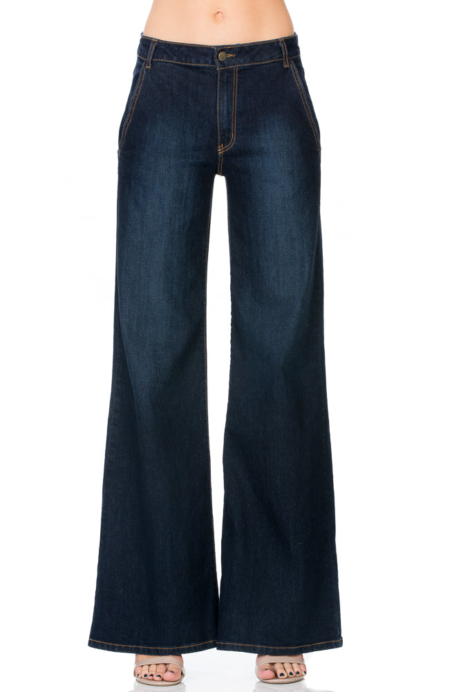 Calamigos Mid-Rise Super Wide Leg Denim Jeans in Medium Wash