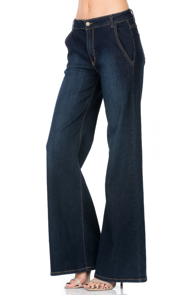 Calamigos Mid-Rise Super Wide Leg Denim Jeans in Medium Wash