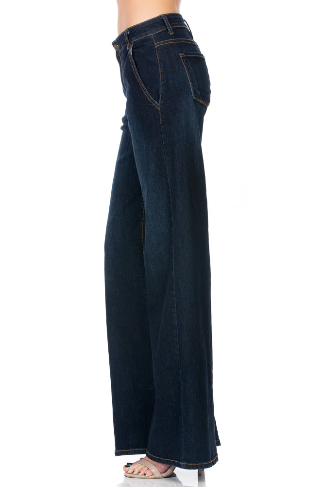 Calamigos Mid-Rise Super Wide Leg Denim Jeans in Medium Wash