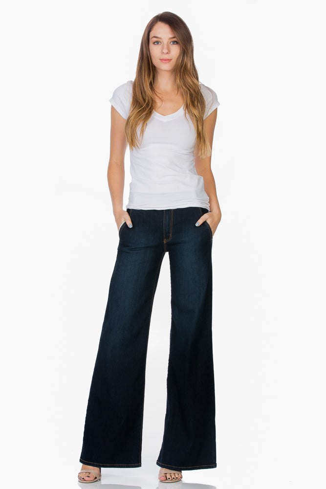 Calamigos Mid-Rise Super Wide Leg Denim Jeans in Medium Wash