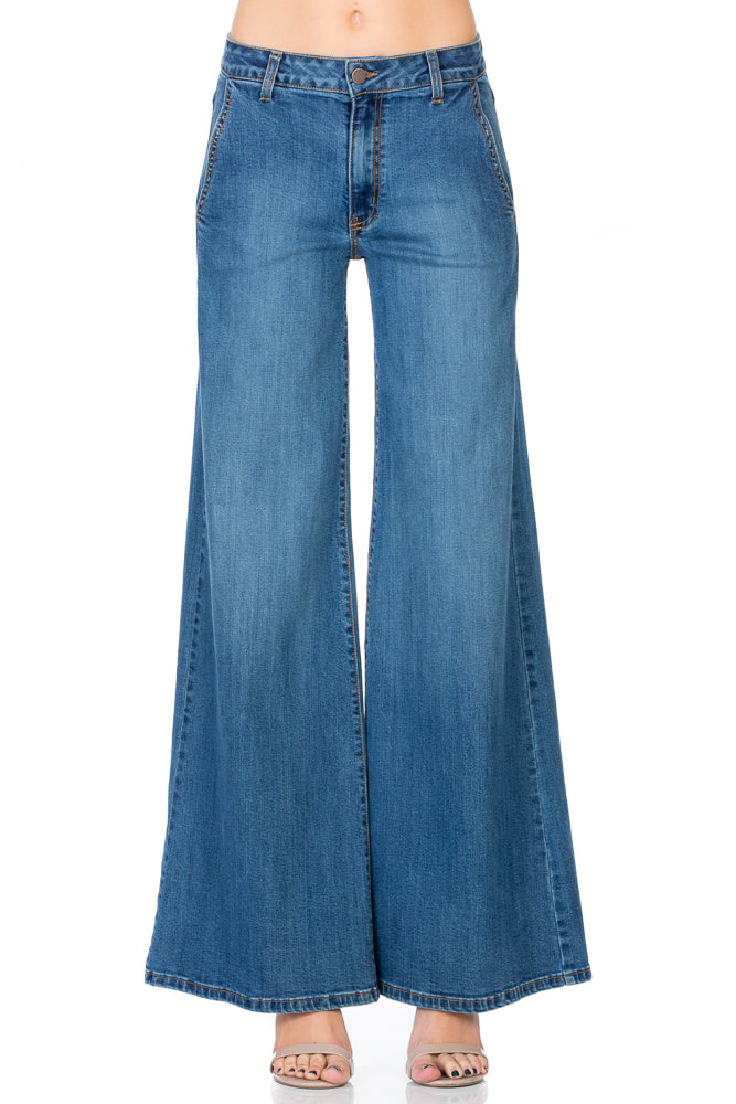 Calamigos Mid-Rise Super Wide Leg Denim Jeans in Medium Wash