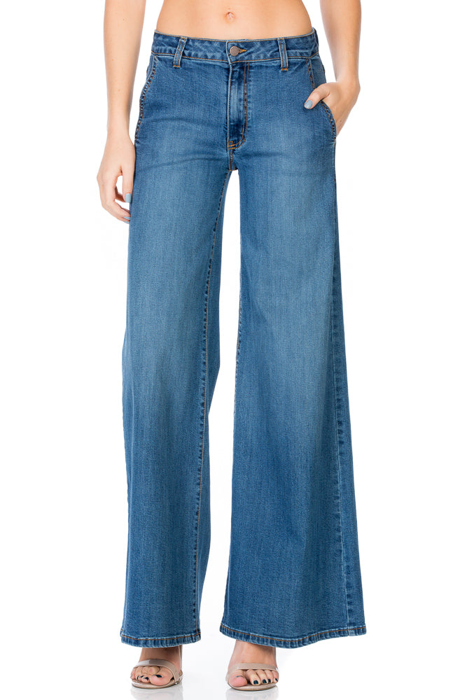 Calamigos Mid-Rise Super Wide Leg Denim Jeans in Medium Wash