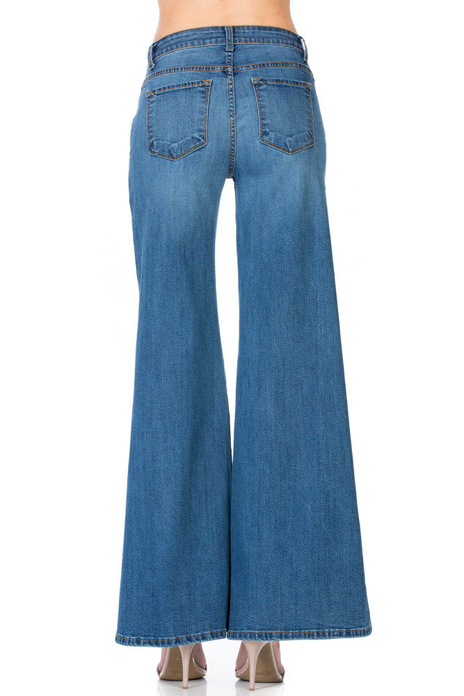 Calamigos Mid-Rise Super Wide Leg Denim Jeans in Medium Wash