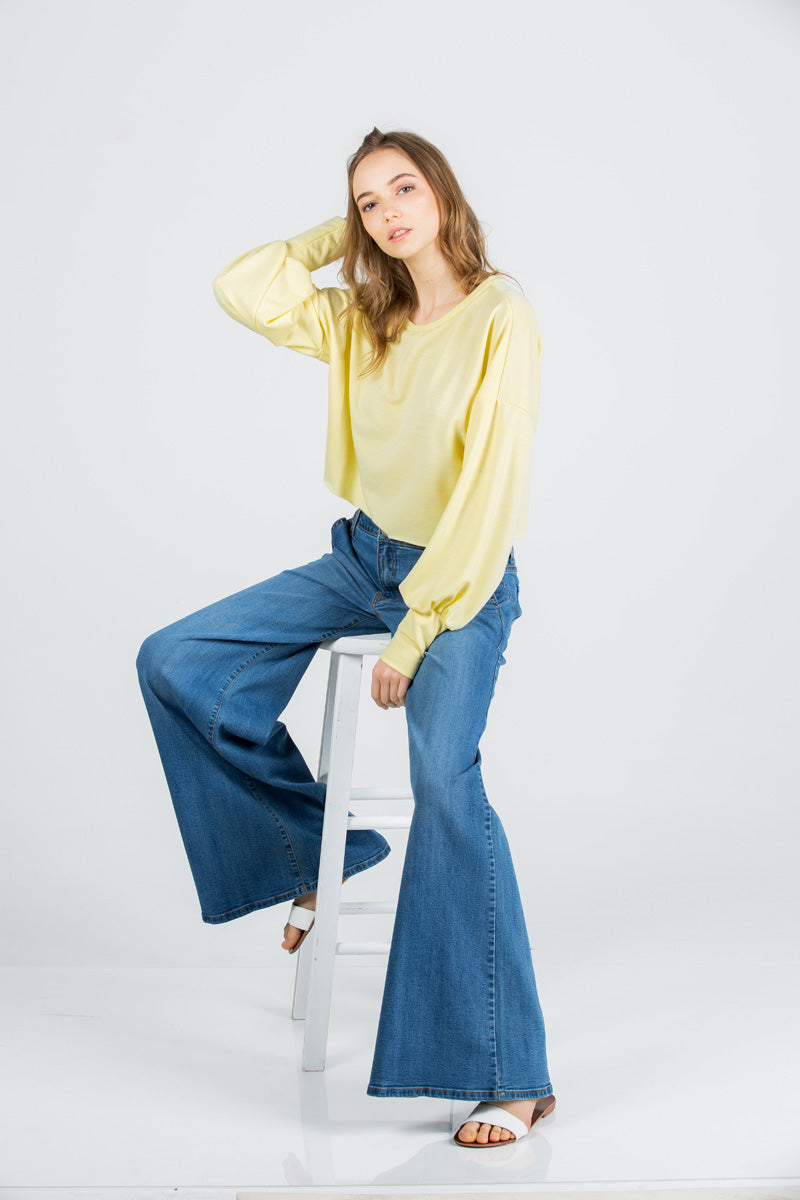 Calamigos Mid-Rise Super Wide Leg Denim Jeans in Medium Wash