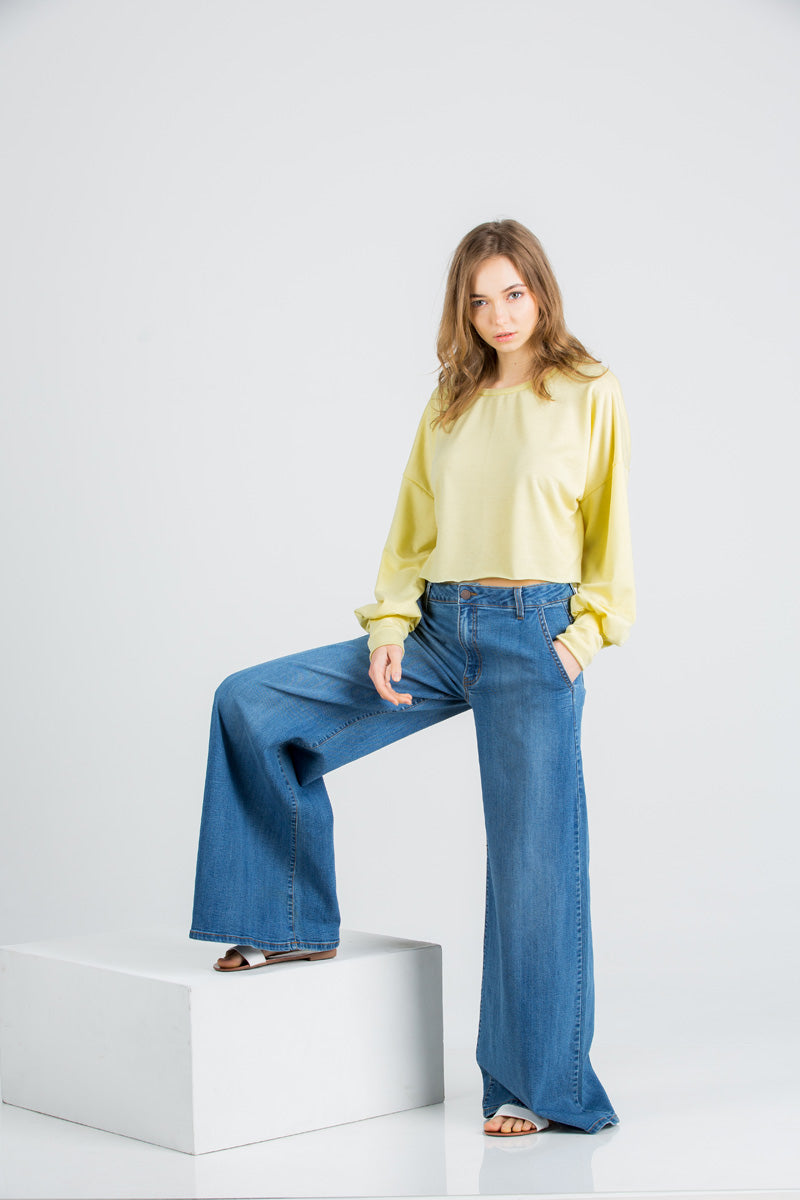 Calamigos Mid-Rise Super Wide Leg Denim Jeans in Medium Wash