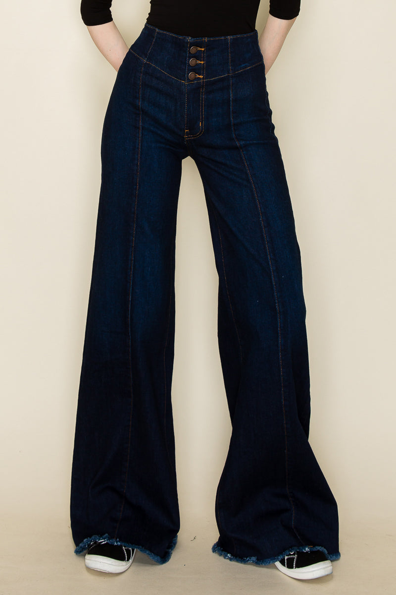 PW508 Front Seam Wide Leg Jeans Medium Wash