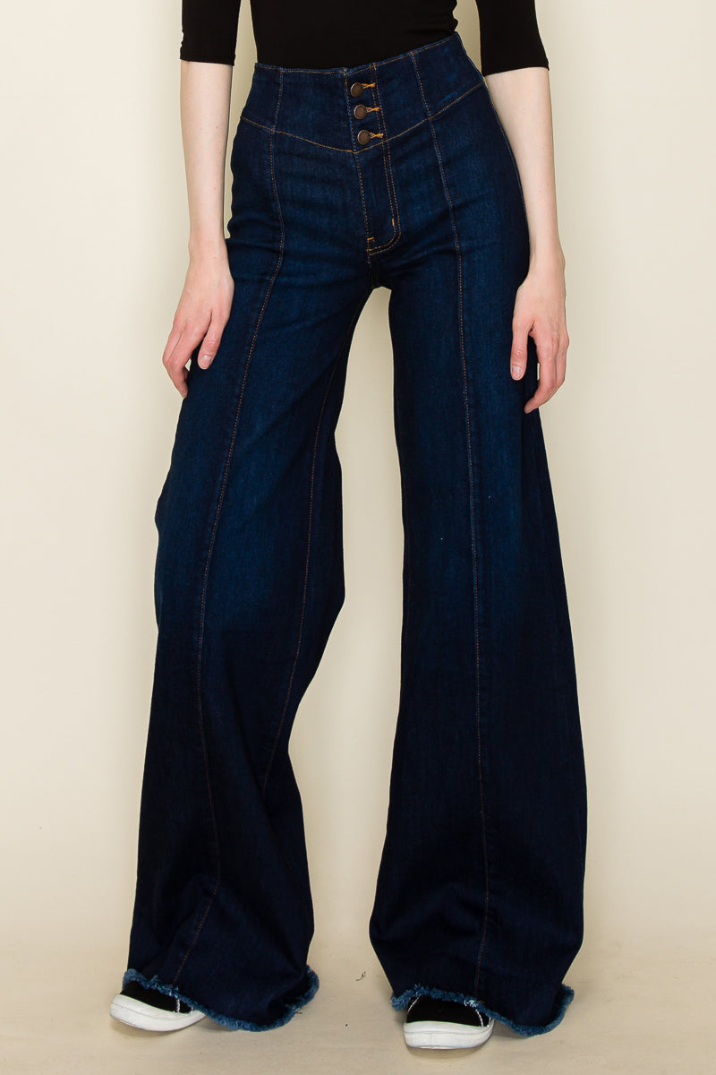 PW508 Front Seam Wide Leg Jeans Dark Wash