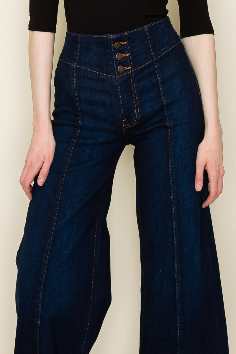 PW508 Front Seam Wide Leg Jeans Medium Wash