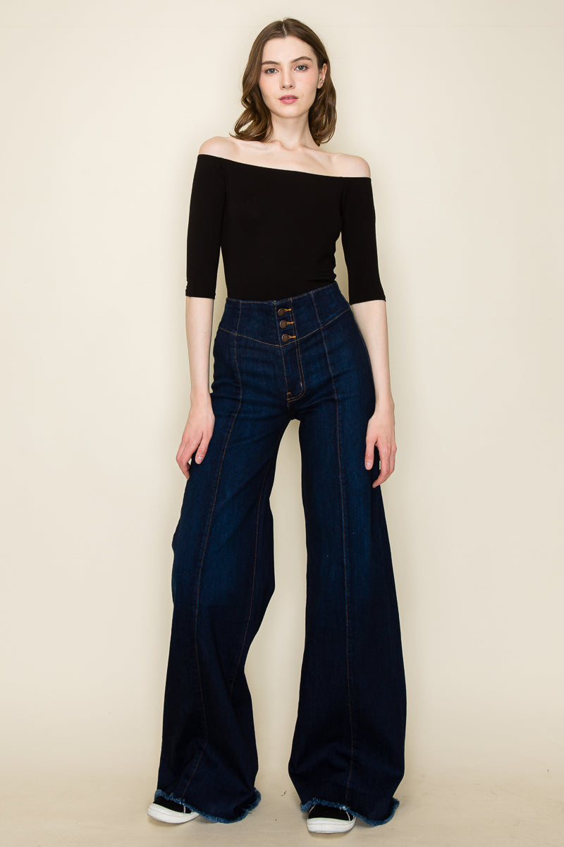 PW508 Front Seam Wide Leg Jeans Medium Wash