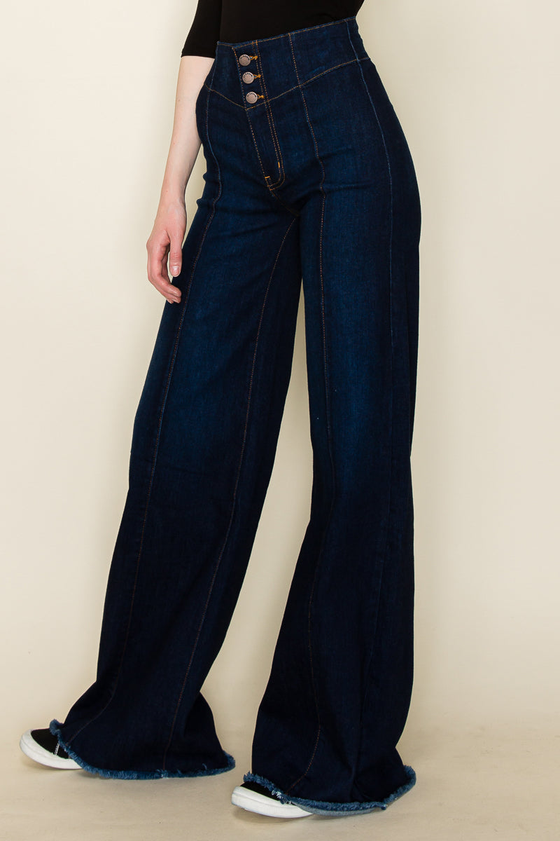PW508 Front Seam Wide Leg Jeans Dark Wash