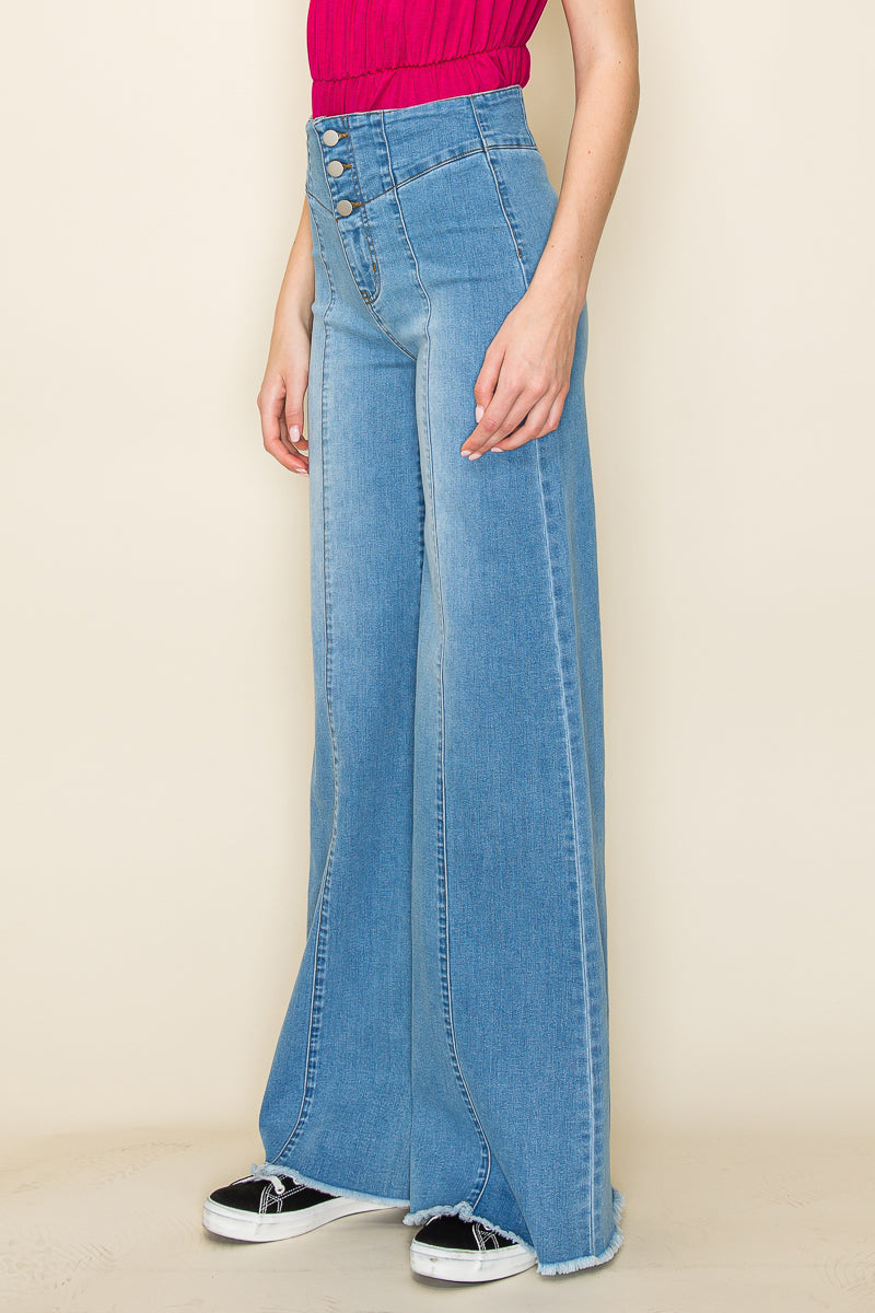PW508 Front Seam Wide Leg Jeans Medium Wash