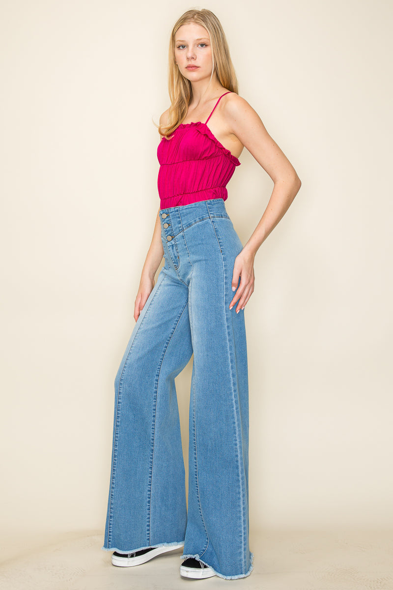 PW508 Front Seam Wide Leg Jeans Medium Wash